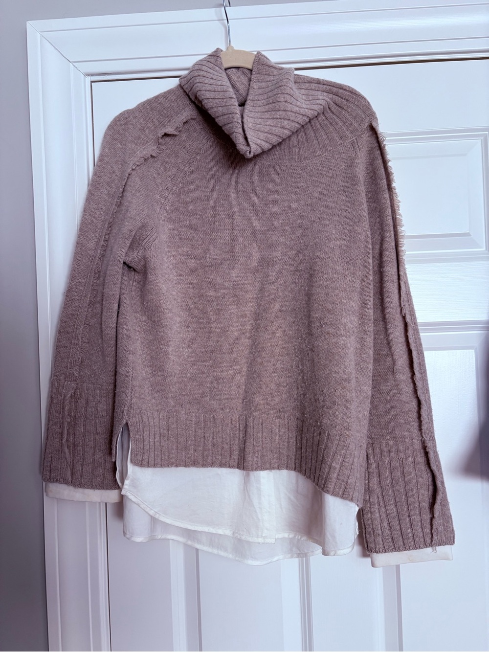 Women's Cashmere turtleneck sweater. Attached silk blouse layer